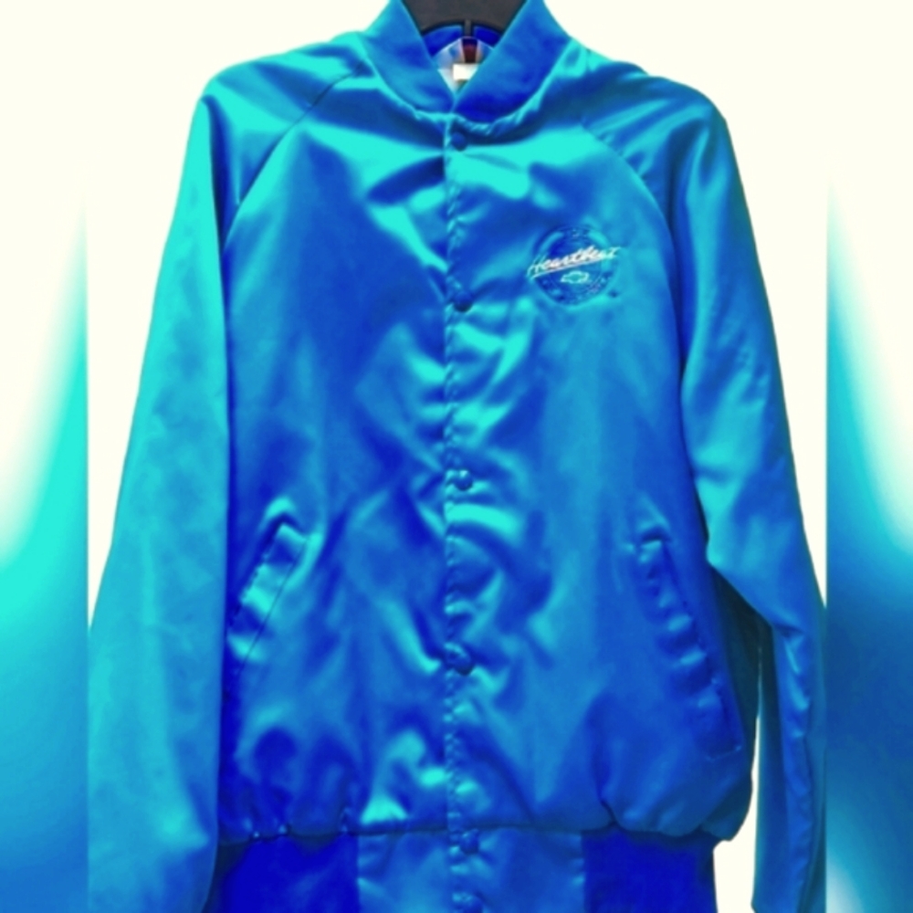 Chevy West Ark made in the USA, Vintage, 80s, Teal Satin Snap Up Jacket, Unisex - Picture 3 of 9